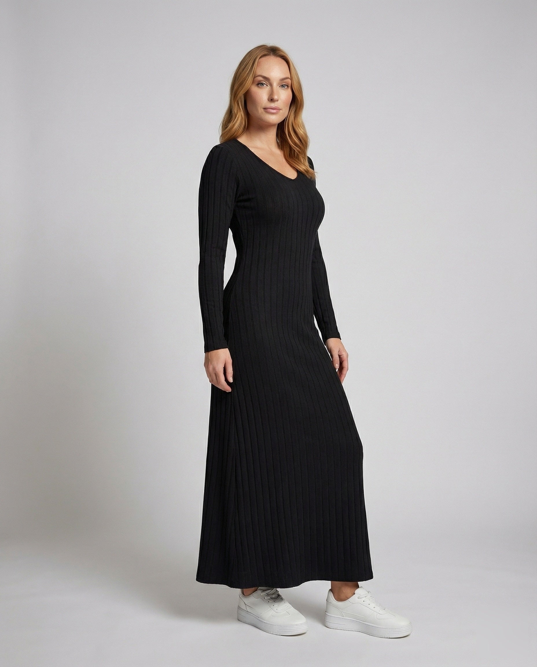 Damen Maxikleid Gerippt Strick - Eveloria