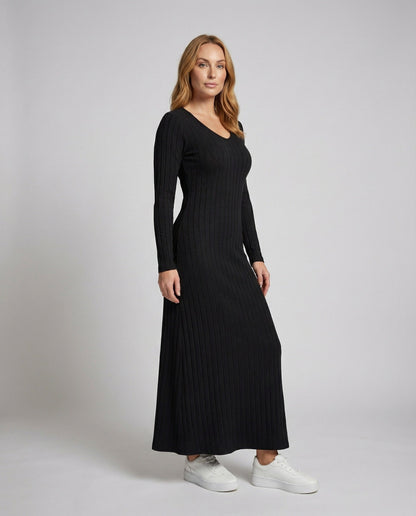Damen Maxikleid Gerippt Strick - Eveloria