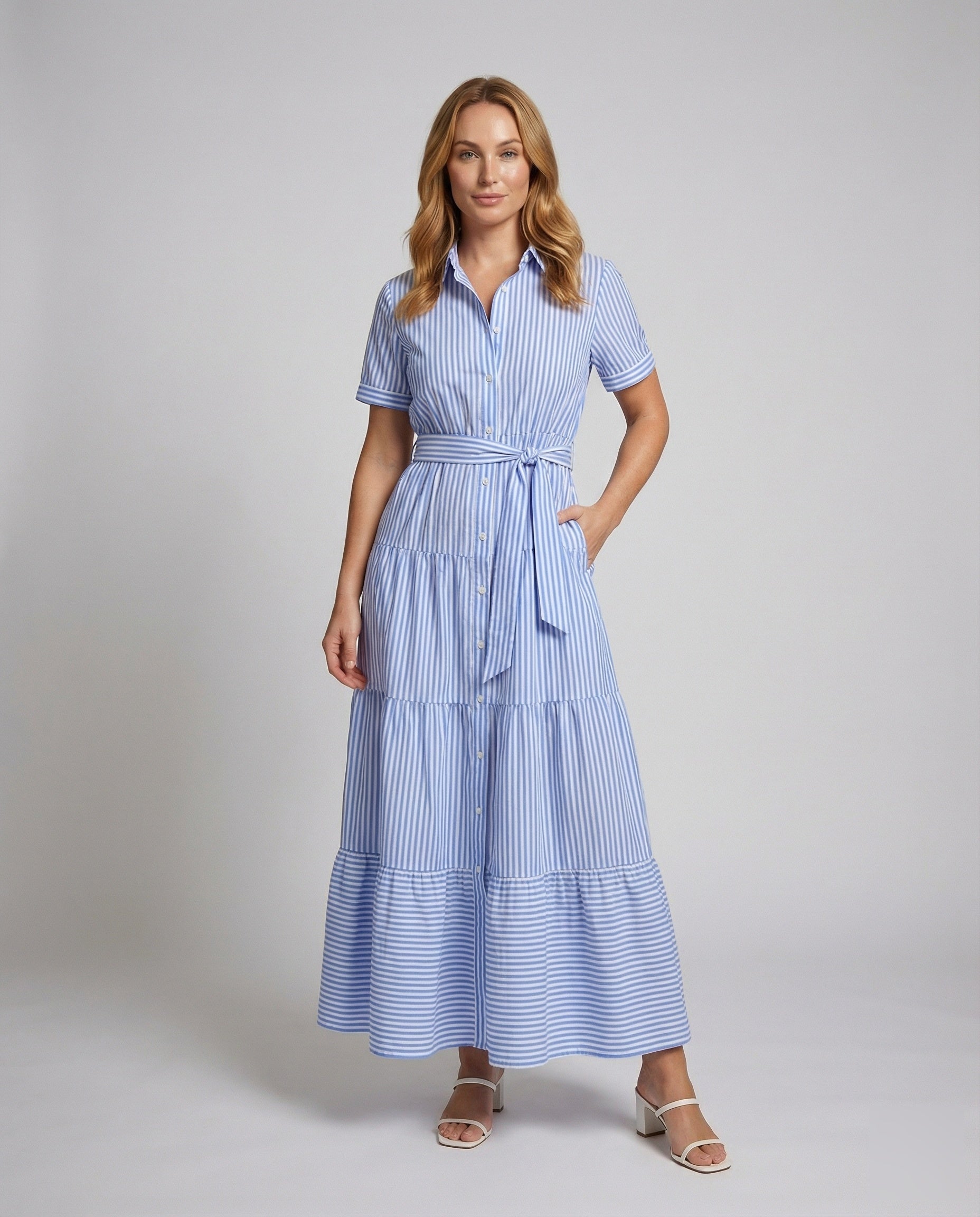 Damen Maxikleid Gestreift Stufenrock - Eveloria
