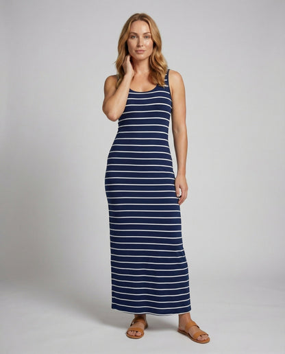 Damen Maxikleid Gestreift Jersey Schmale Träger - Eveloria