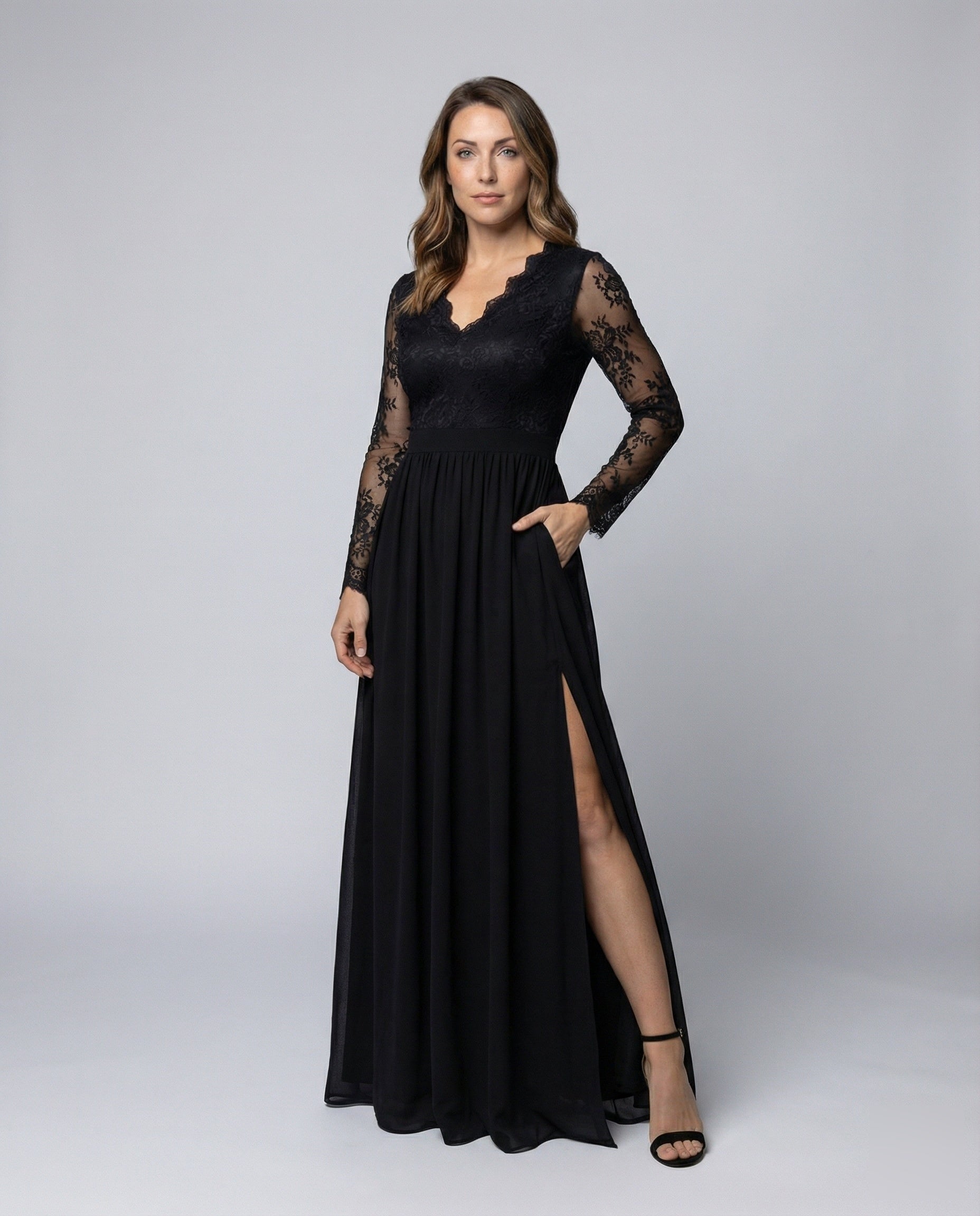 Damen Abendkleid Retro Spitze Schwarz - Eveloria