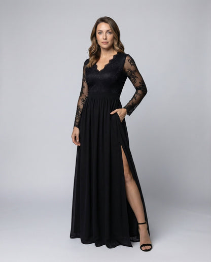 Damen Abendkleid Retro Spitze Schwarz - Eveloria