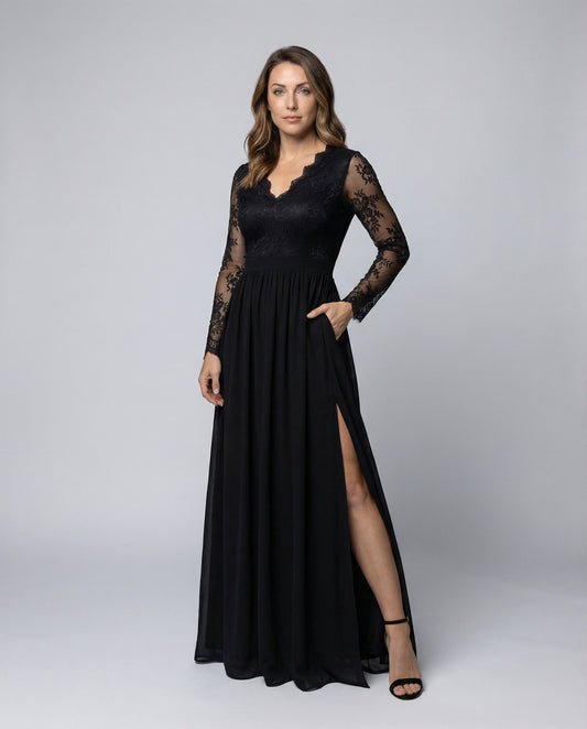 Damen Abendkleid Retro Spitze Schwarz - Eveloria