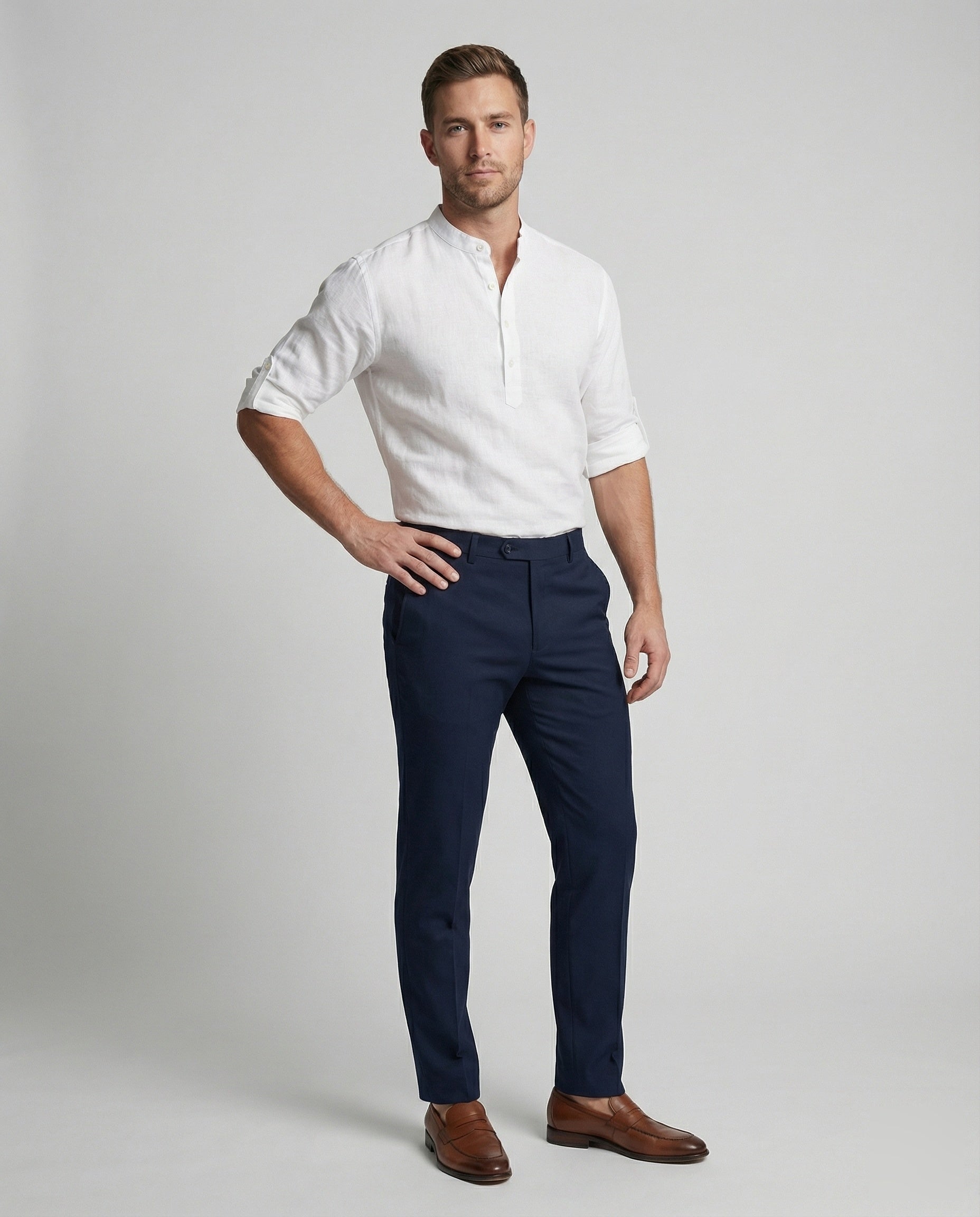 Herren Leinen Henleyhemd Lässig Beige - Eveloria
