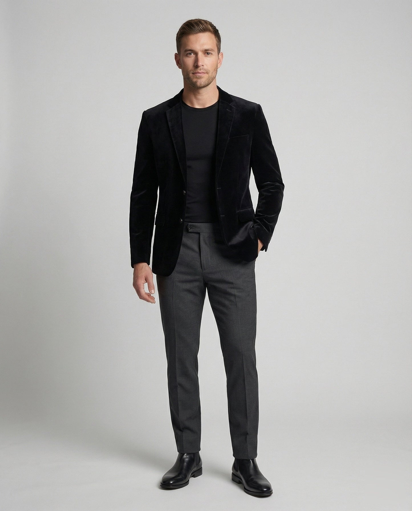 Herren Samt-Sakko Paisley-Futter Schwarz - Eveloria