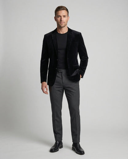 Herren Samt-Sakko Paisley-Futter Schwarz - Eveloria