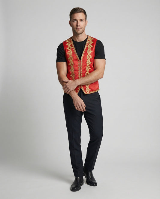 Herren Barockweste Goldstickerei Schwarz - Eveloria