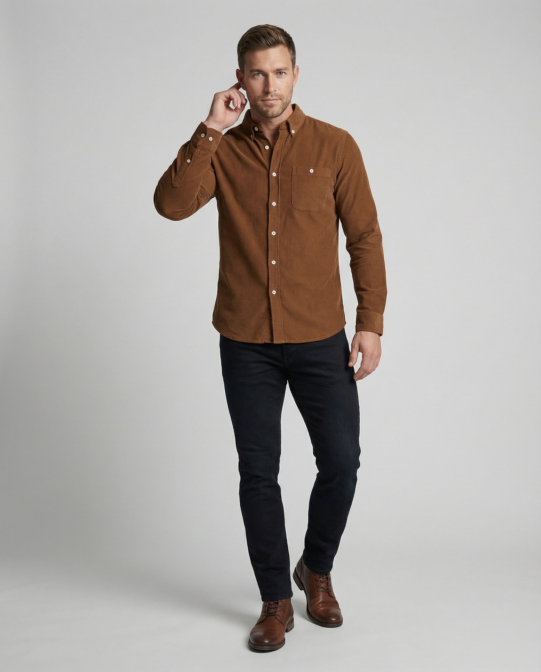 Herren Jersey-Hemd Slim Fit Knopfkragen - Eveloria