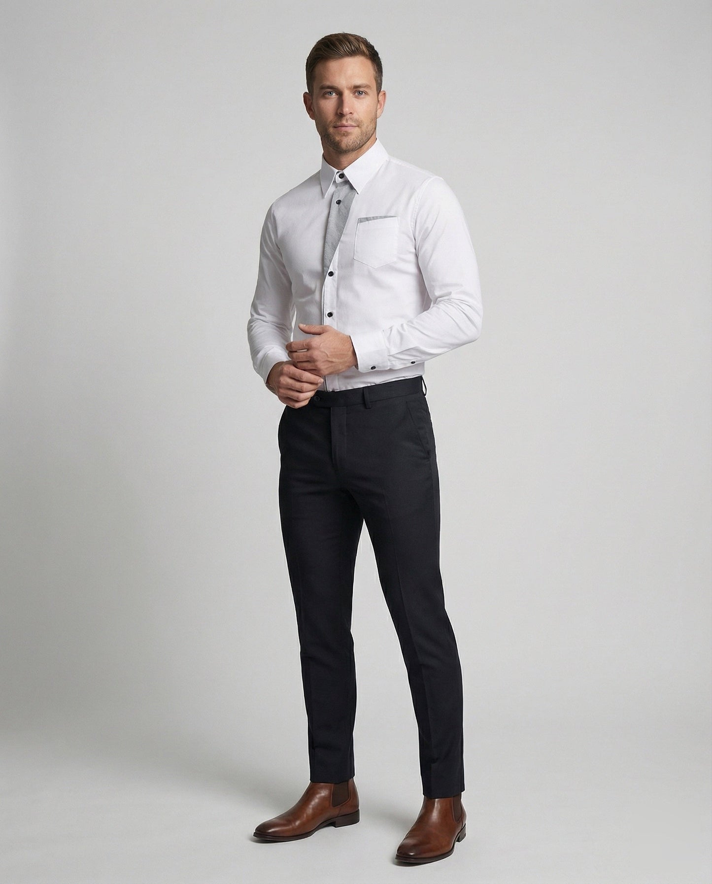 Herren Slimfit Hemd Kontrast Blende - Eveloria