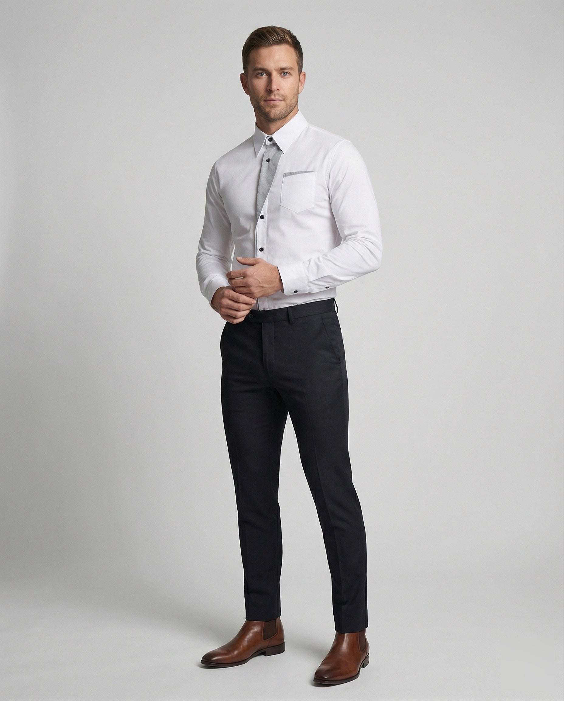 Herren Slimfit Hemd Kontrast Blende - Eveloria