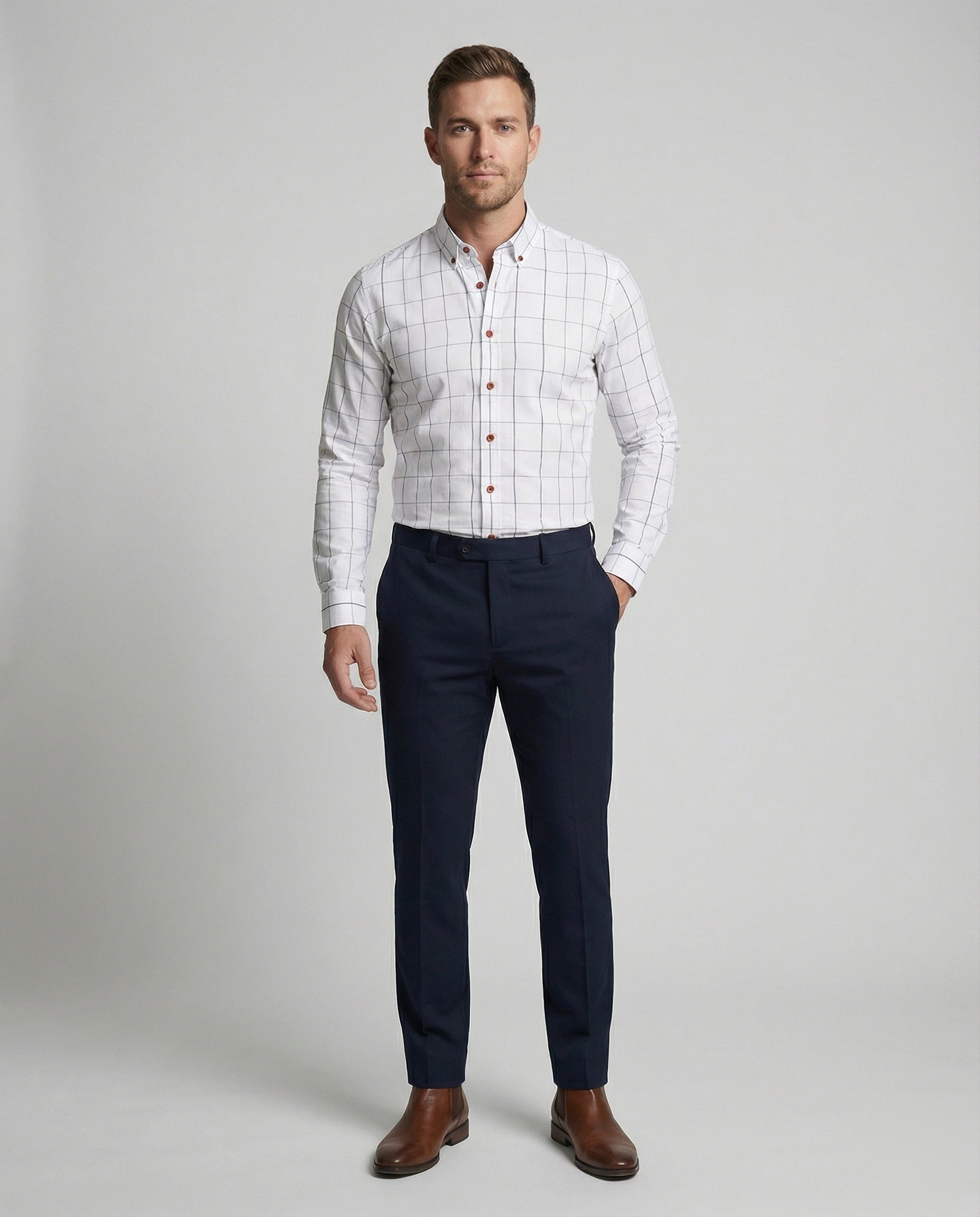 Herren Slim-Fit Hemd Fensterkaro Baumwolle Tailliert Schwarz - Eveloria