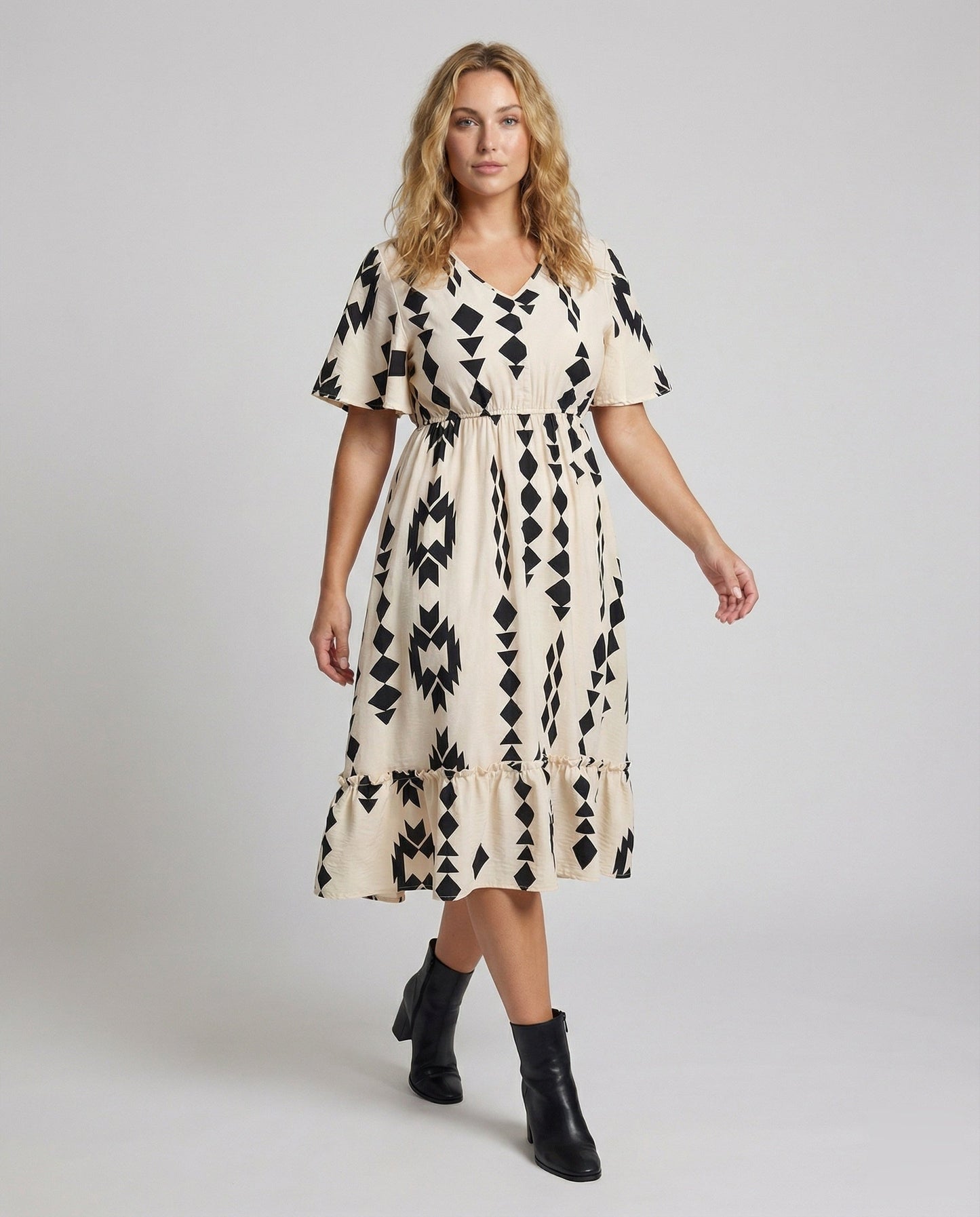 Damen A-Linien-Kleid Flügelärmel Midi - Eveloria