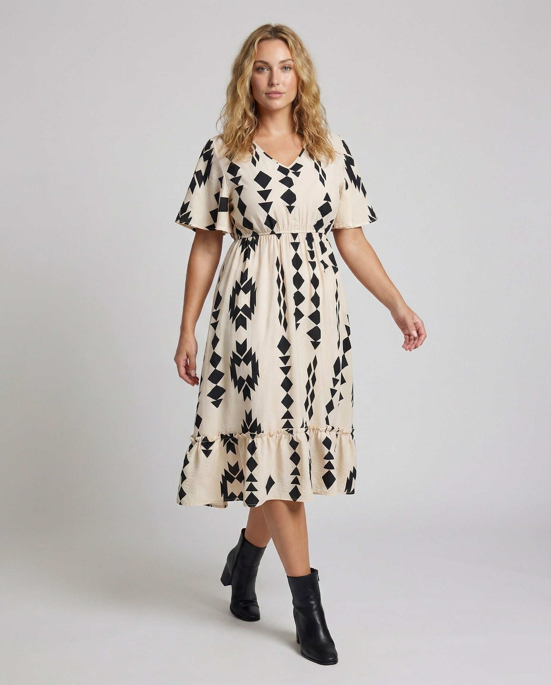 Damen A-Linien-Kleid Flügelärmel Midi - Eveloria