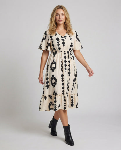 Damen A-Linien-Kleid Flügelärmel Midi - Eveloria