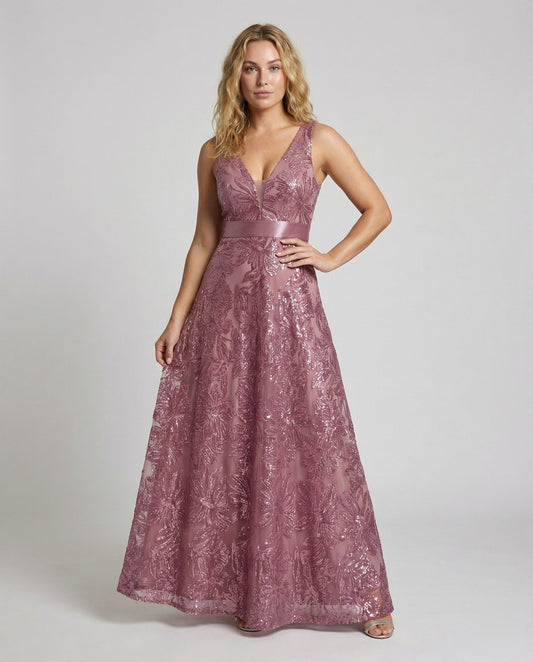 Damen Ärmelloses Abendkleid Pailletten A-Linie - Eveloria