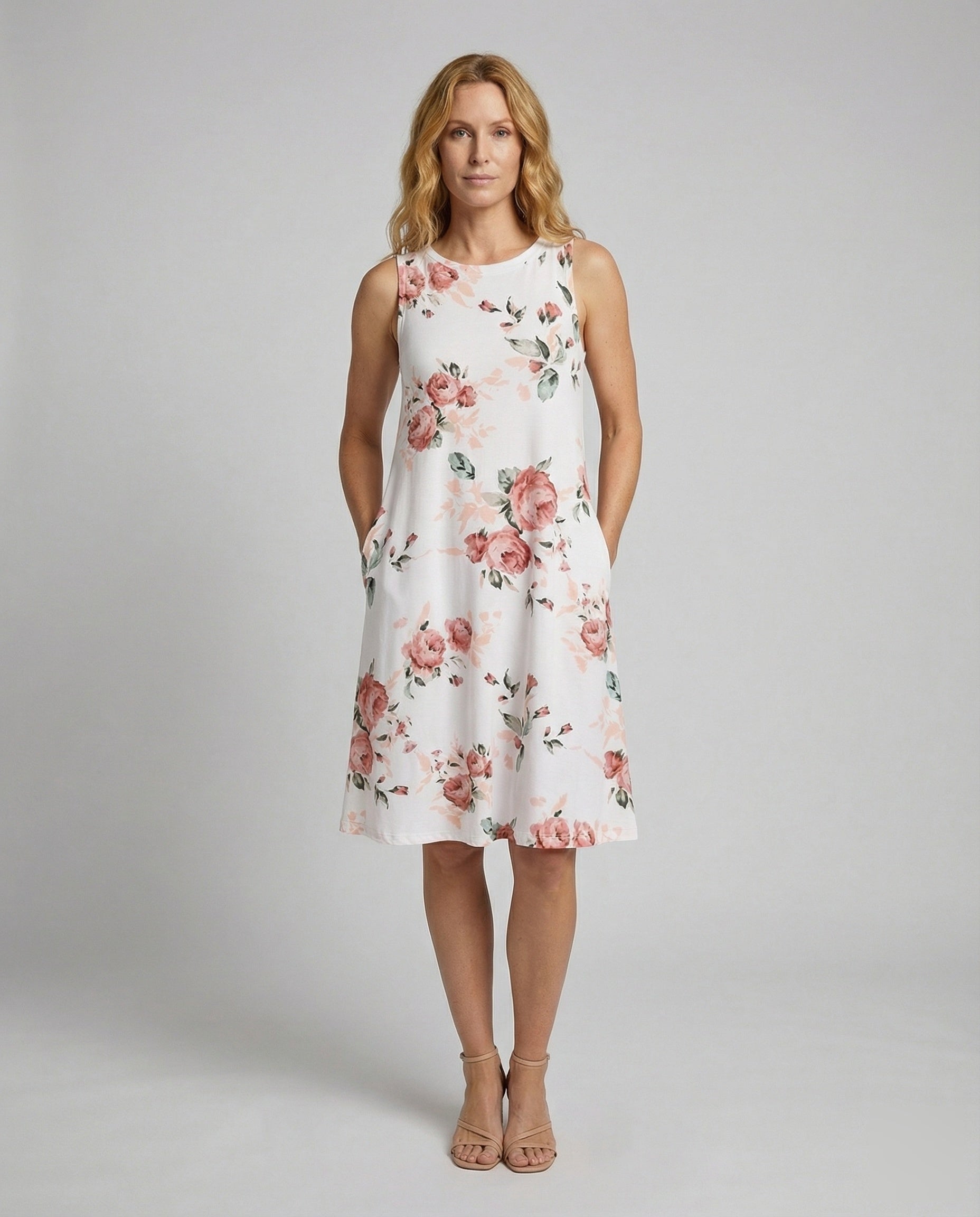 Damen Ärmelloses Swing-Kleid Blumenprint - Eveloria