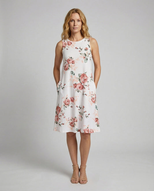 Damen Ärmelloses Swing-Kleid Blumenprint - Eveloria