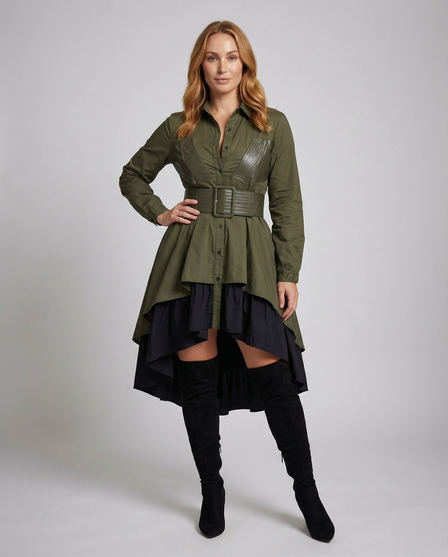 Damen Asymmetrisches Hemdblusenkleid Stufenrock - Eveloria
