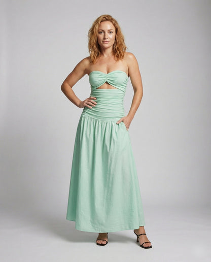 Damen Maxikleid Twist-Bustier Bandeau-Oberteil - Eveloria