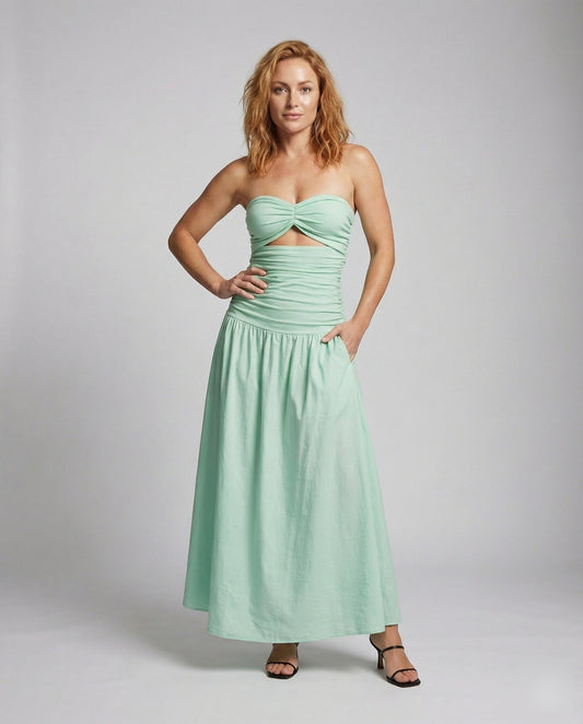 Damen Maxikleid Twist-Bustier Bandeau-Oberteil - Eveloria