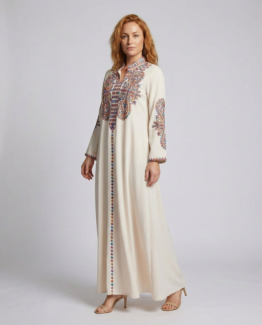 Damen Abendkaftan mit Paisley-Stickerei - Eveloria