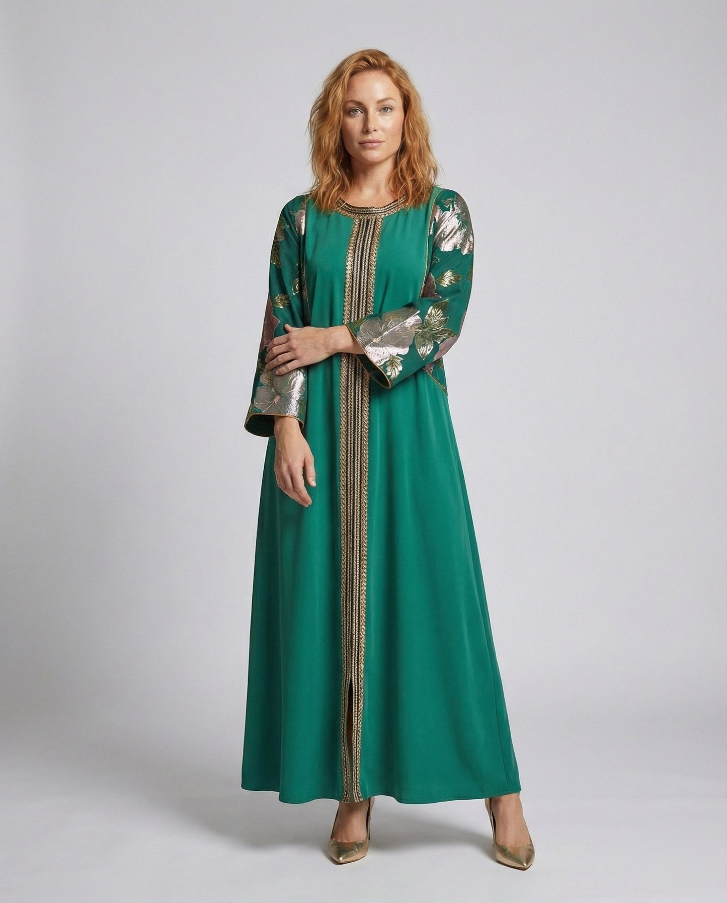 Damen Kaftan Abaya Kleid mit Blumenärmeln bestickt - Eveloria