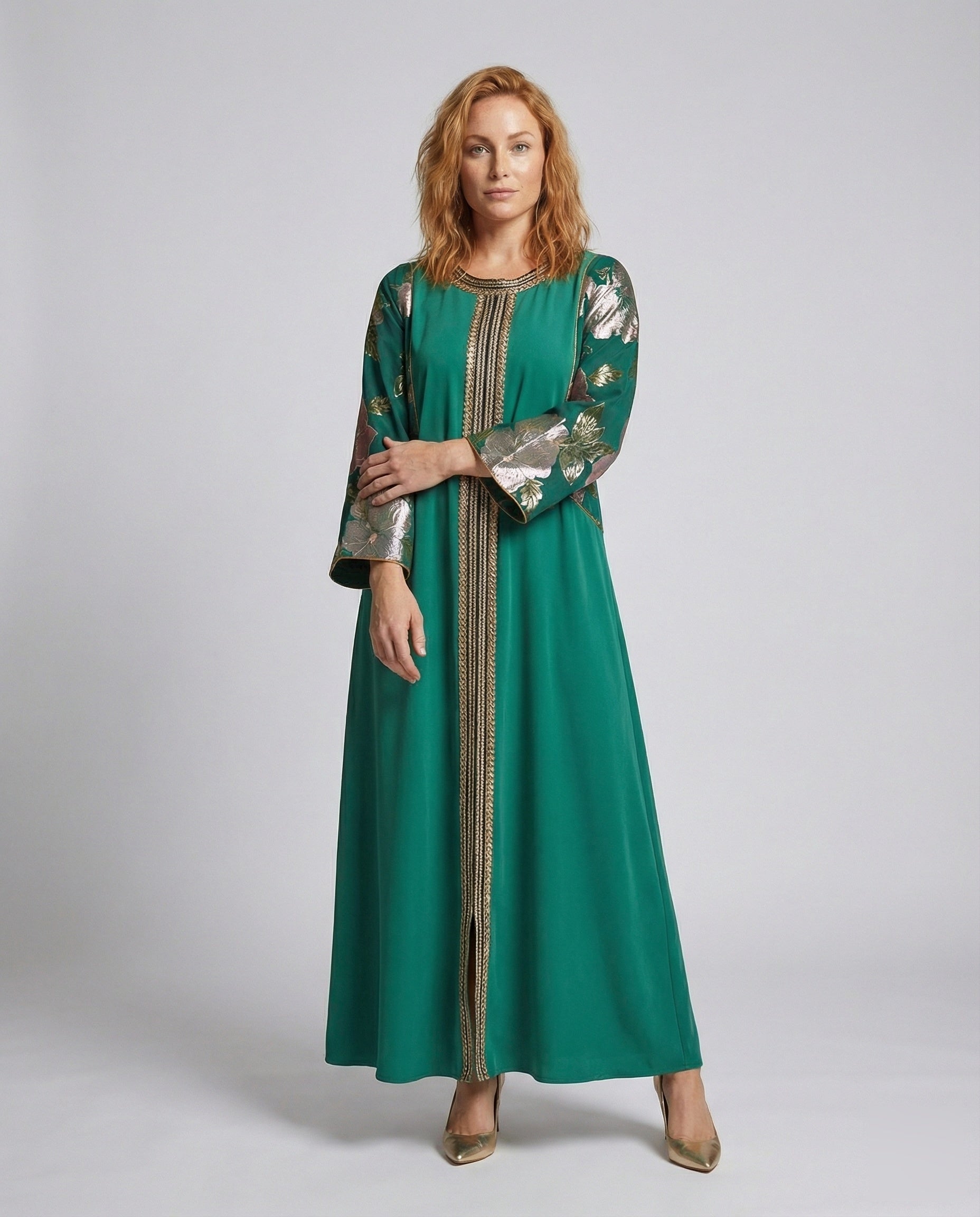 Damen Kaftan Abaya Kleid mit Blumenärmeln bestickt - Eveloria