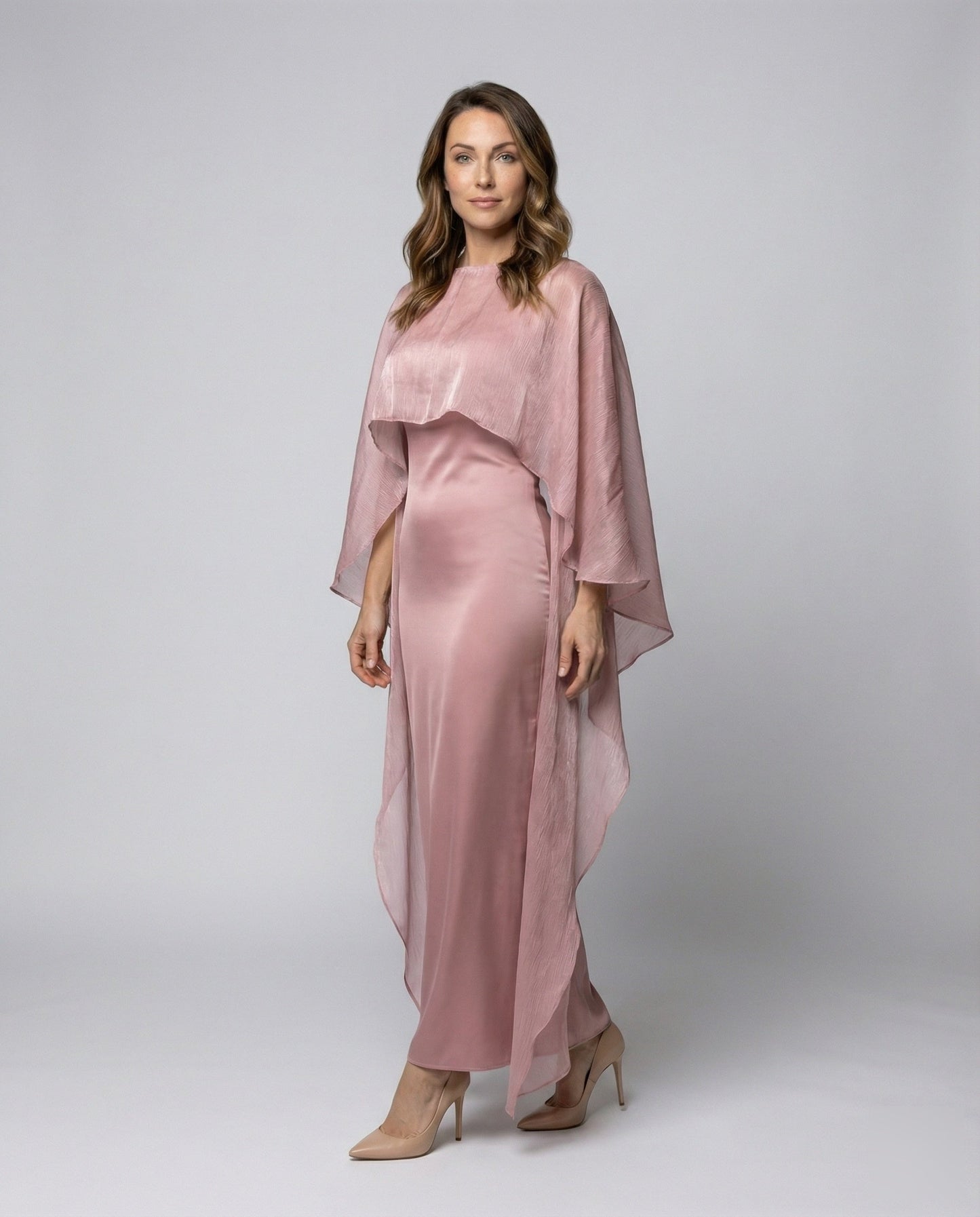 Damen Satin Abendkleid Bodenlang Chiffon Überwurf - Eveloria