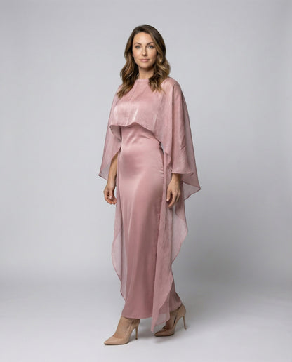 Damen Satin Abendkleid Bodenlang Chiffon Überwurf - Eveloria