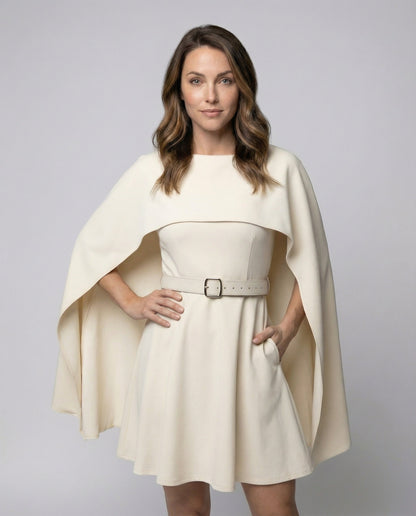 Damen Minikleid Cape-Style mit Taillengürtel