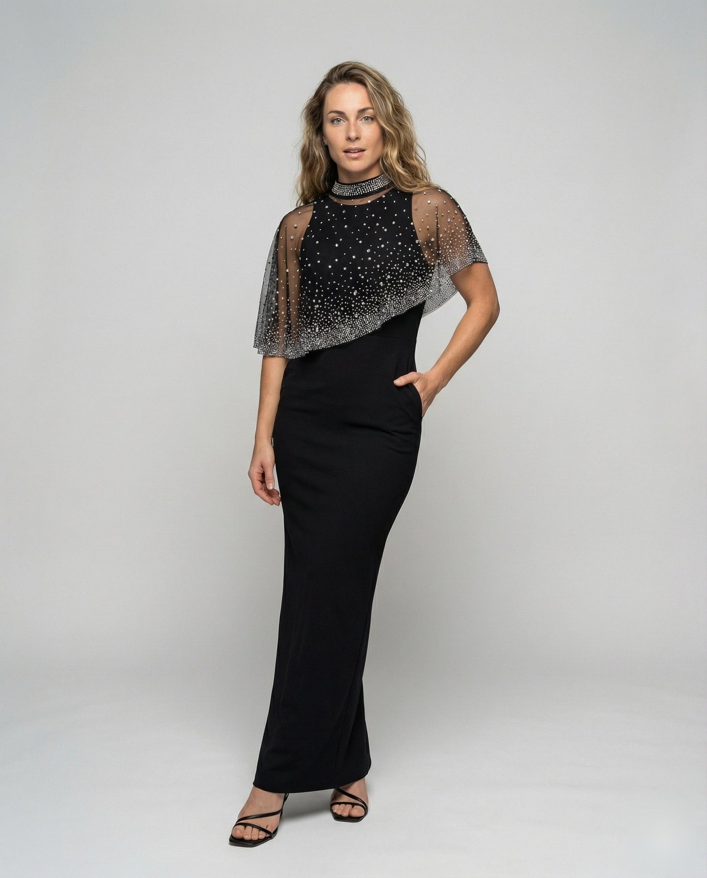 Damen Abendkleid mit Schultercape Elegantes Design - Eveloria