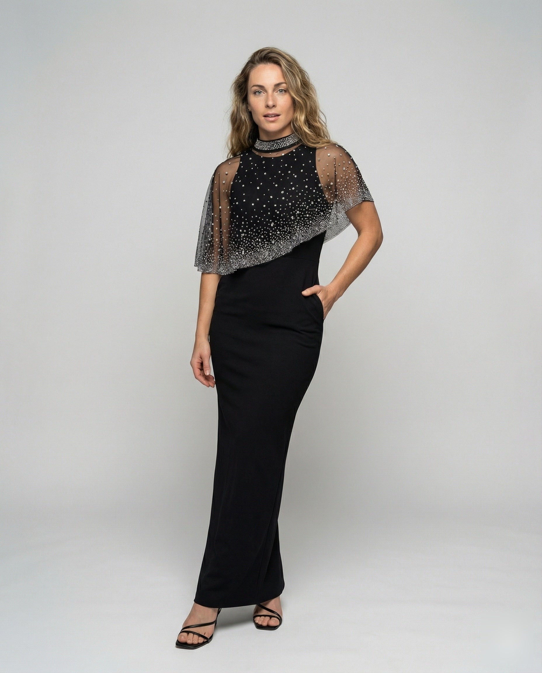 Damen Abendkleid mit Schultercape Elegantes Design - Eveloria
