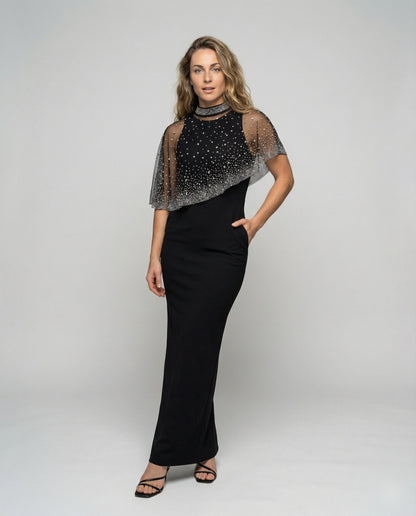Damen Abendkleid mit Schultercape Elegantes Design - Eveloria
