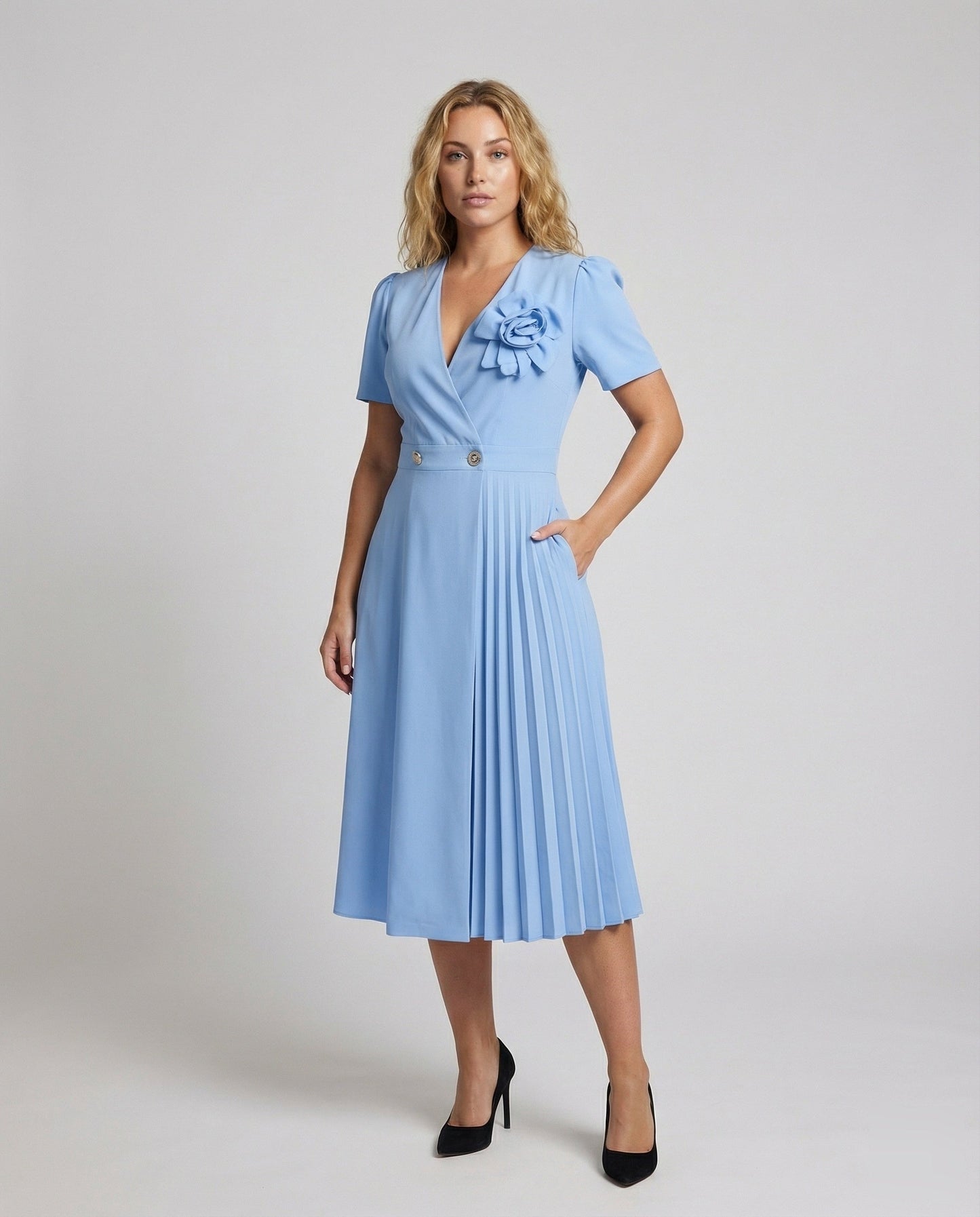 Damen Midikleid Plissee-Panel Elegantes Kleid - Eveloria