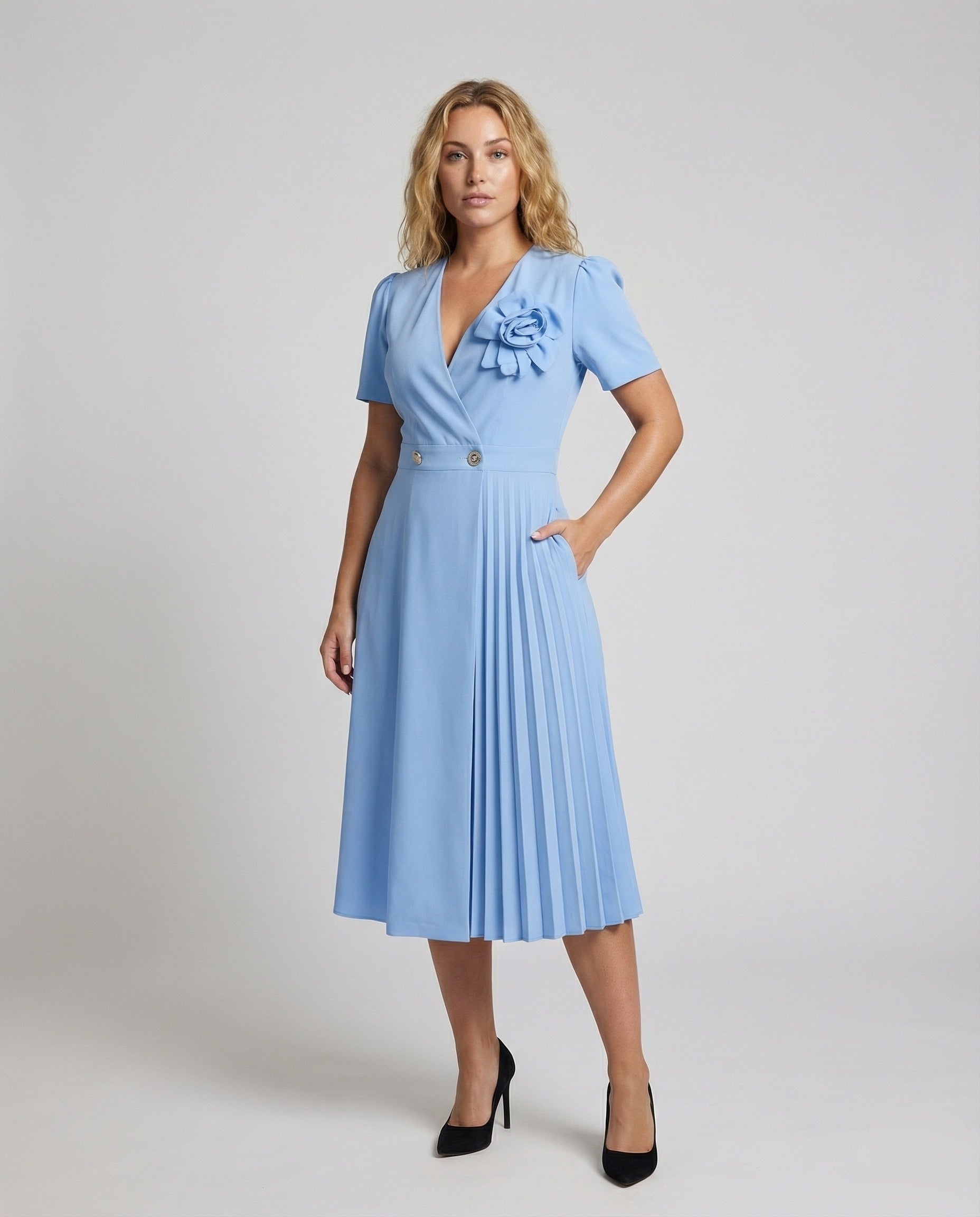 Damen Midikleid Plissee-Panel Elegantes Kleid - Eveloria