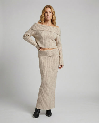 Damen Strick-Set Maxirock Elegantes Design - Eveloria