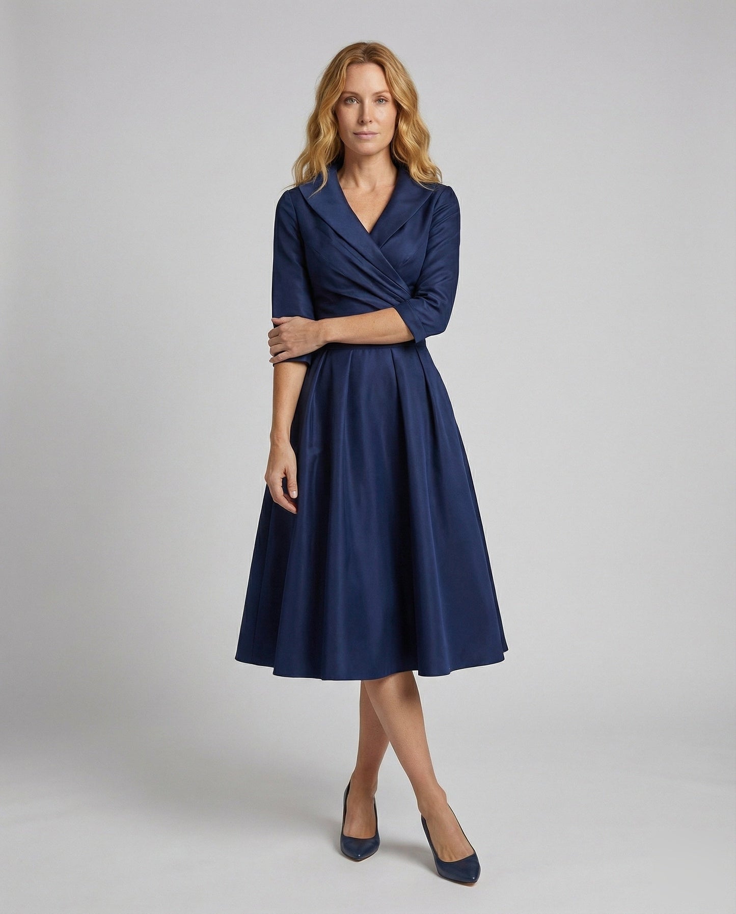 Damen Midikleid Schalkragen Vintage-Stil - Eveloria