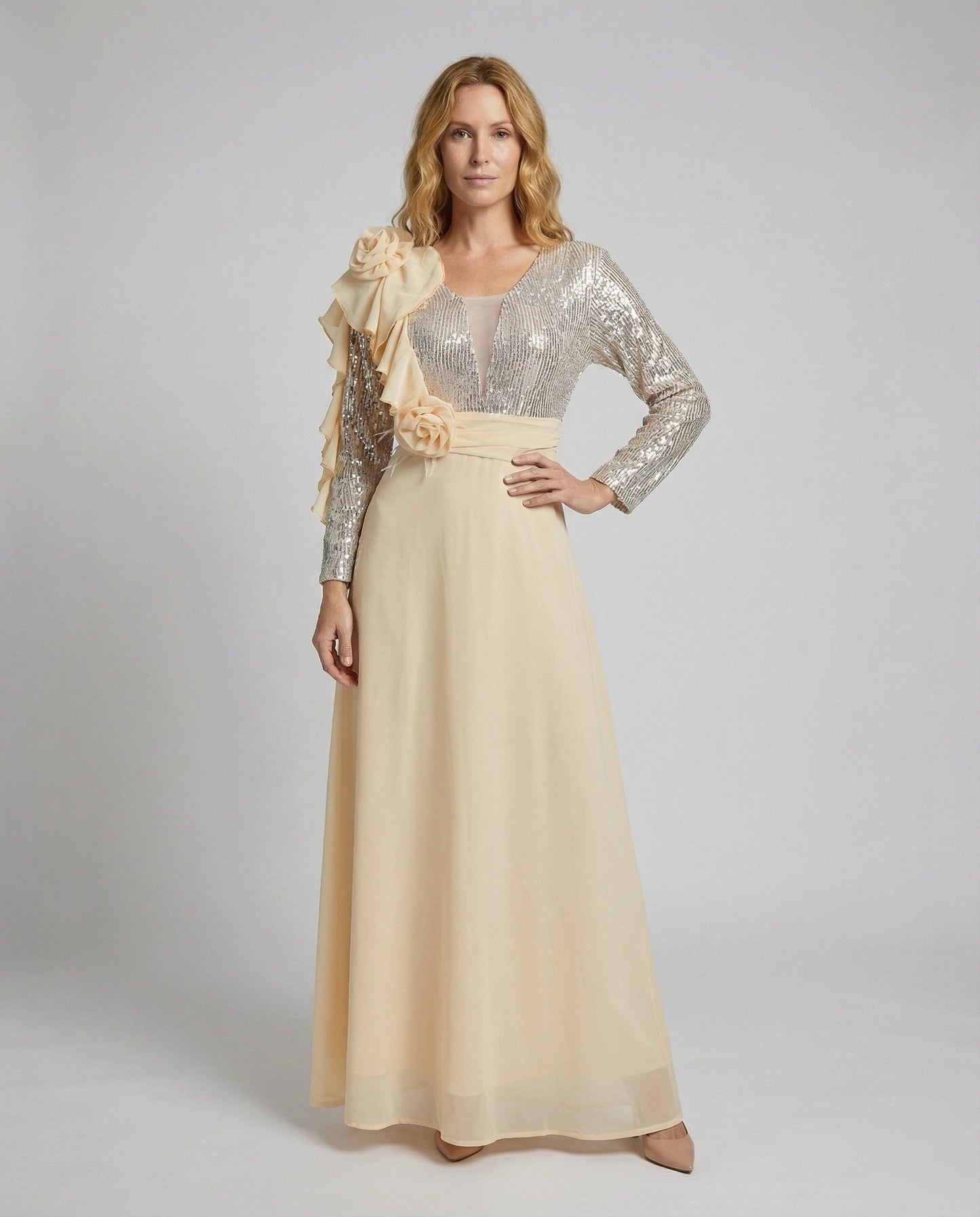 Damen Abendkleid Pailletten-Oberteil Festlich Schwarz - Eveloria