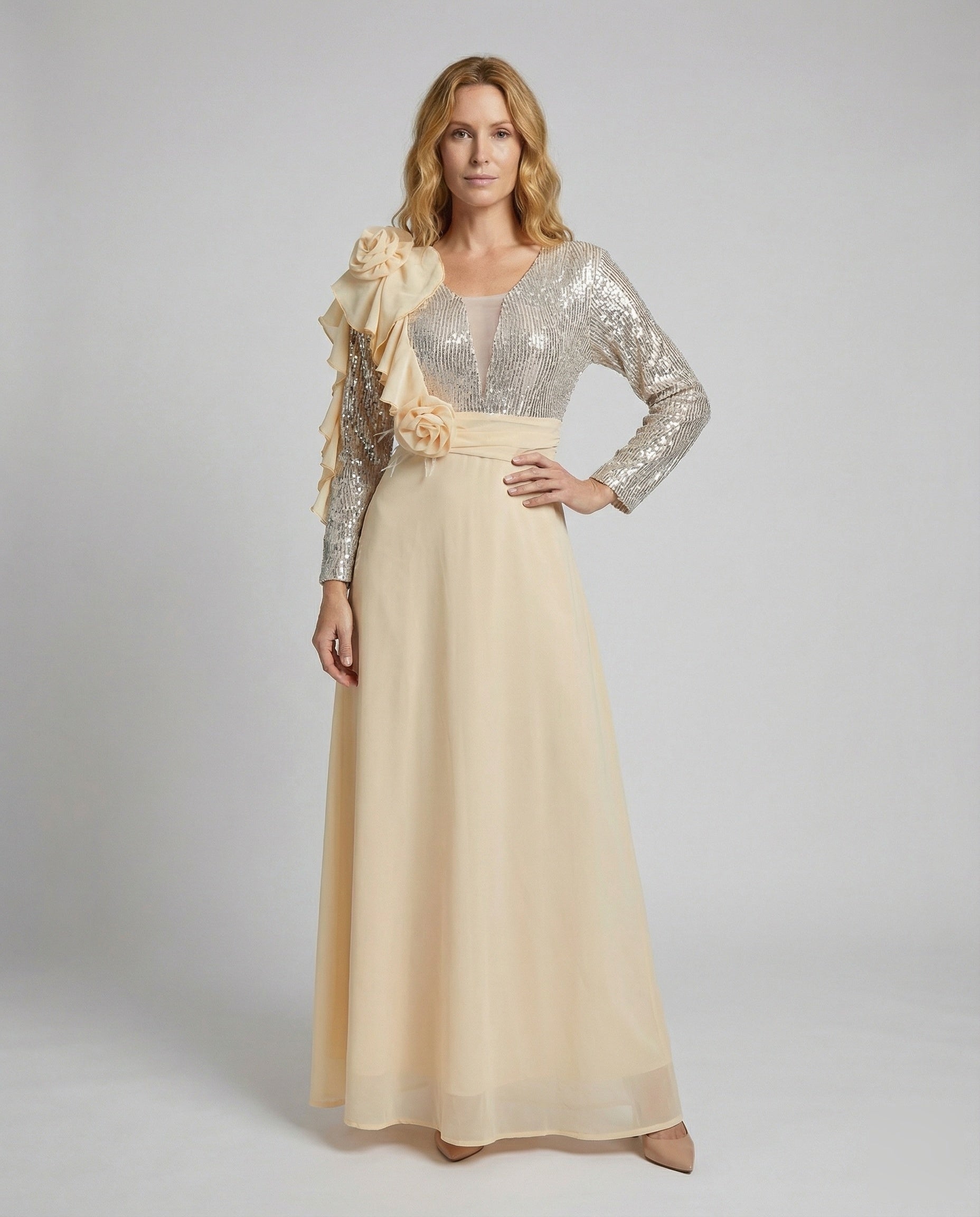 Damen Abendkleid Pailletten-Oberteil Festlich Schwarz - Eveloria