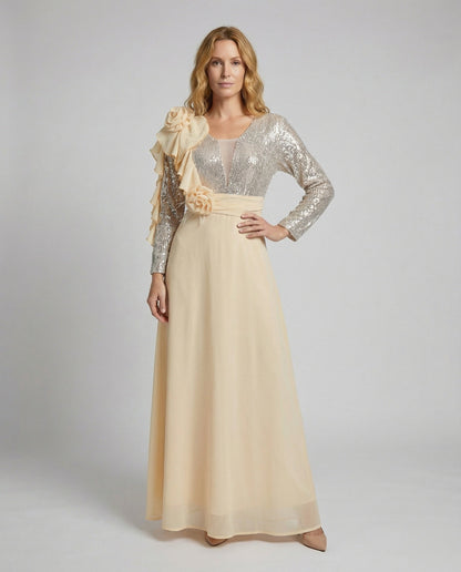 Damen Abendkleid Pailletten-Oberteil Festlich Schwarz - Eveloria