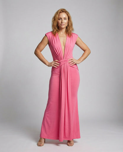 Damen Abendkleid Drapé Wickeltaille Figurbetont Schwarz - Eveloria