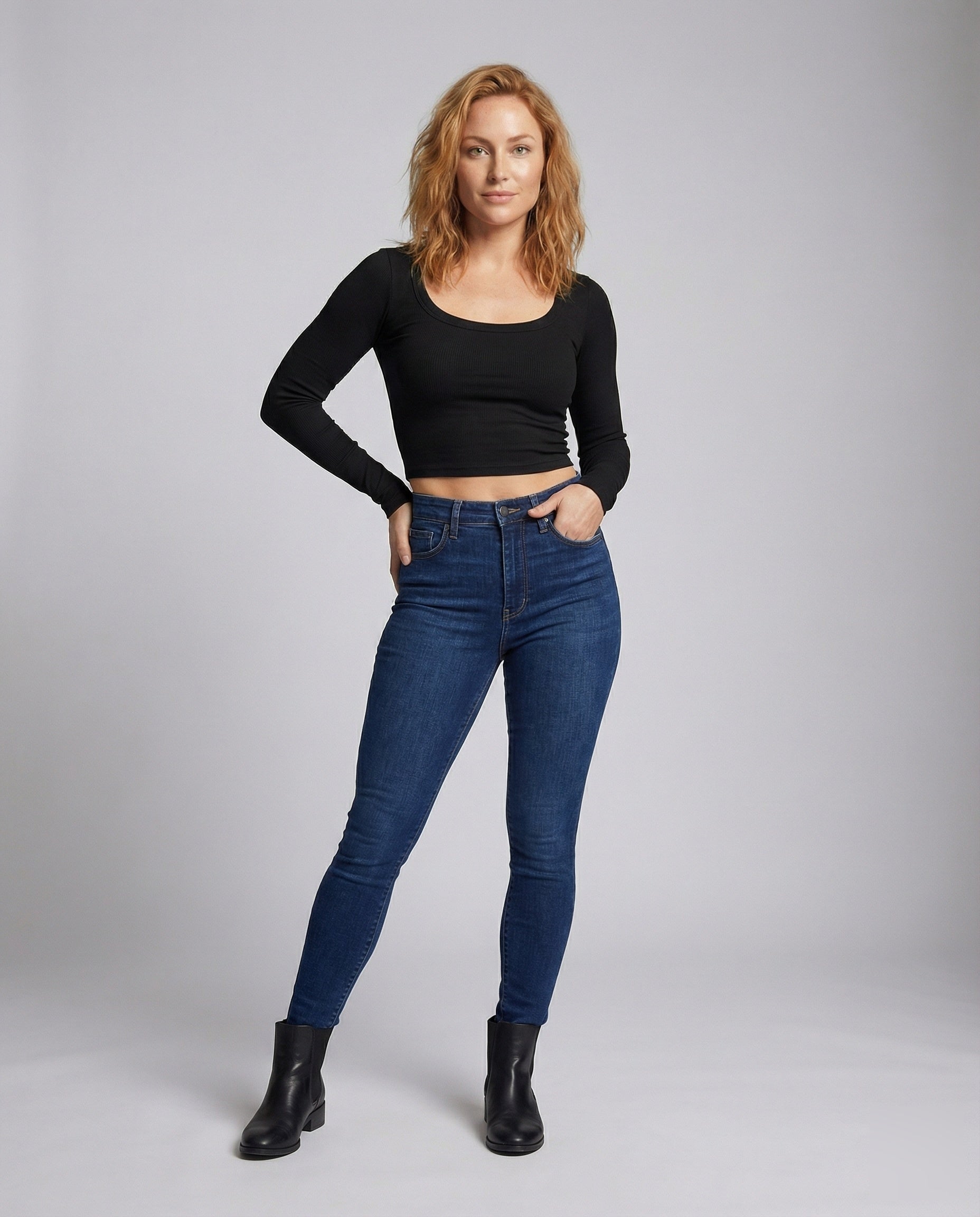 Damen Langarm Crop Gerippt Figurbetont - Eveloria