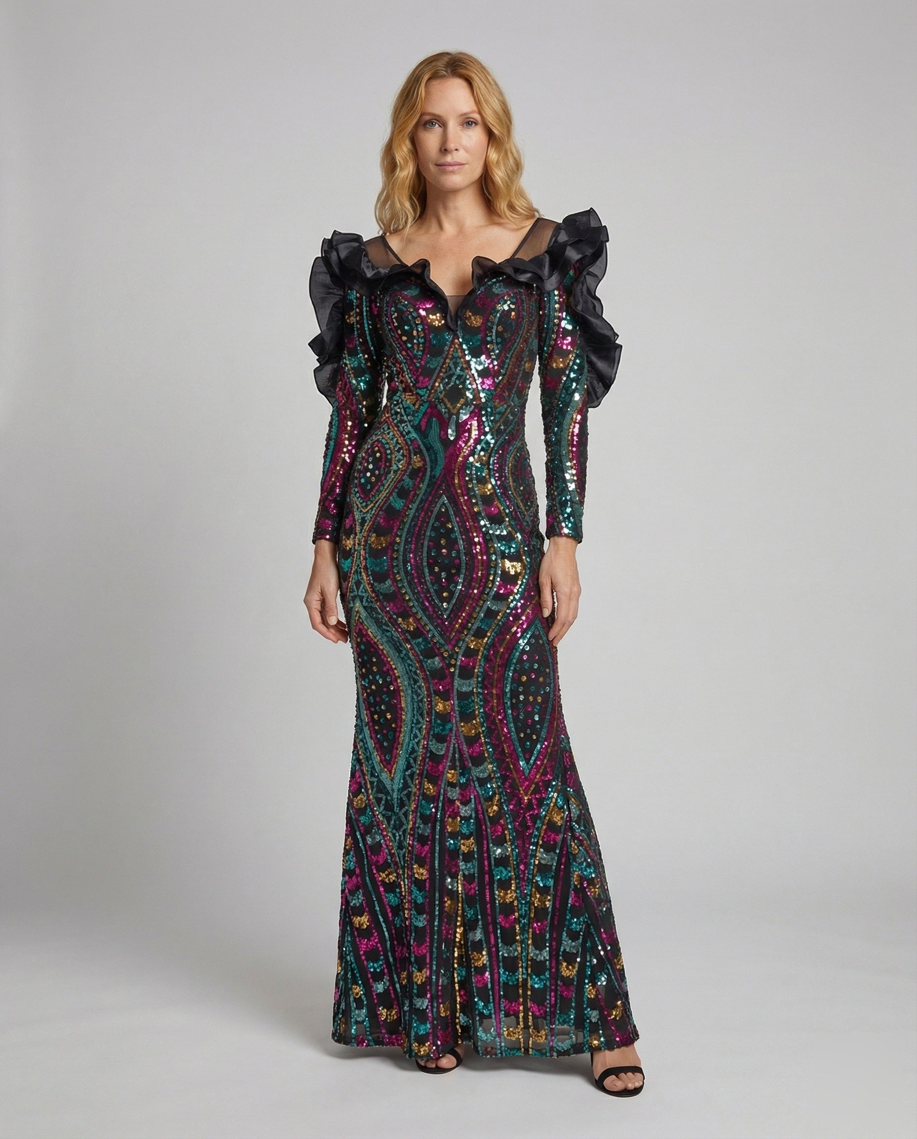 Damen Paillettenkleid Meerjungfrauen-Style Figurbetont Schwarz - Eveloria