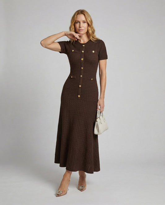 Damen Maxikleid Waffelstrick Figurbetont Schwarz - Eveloria