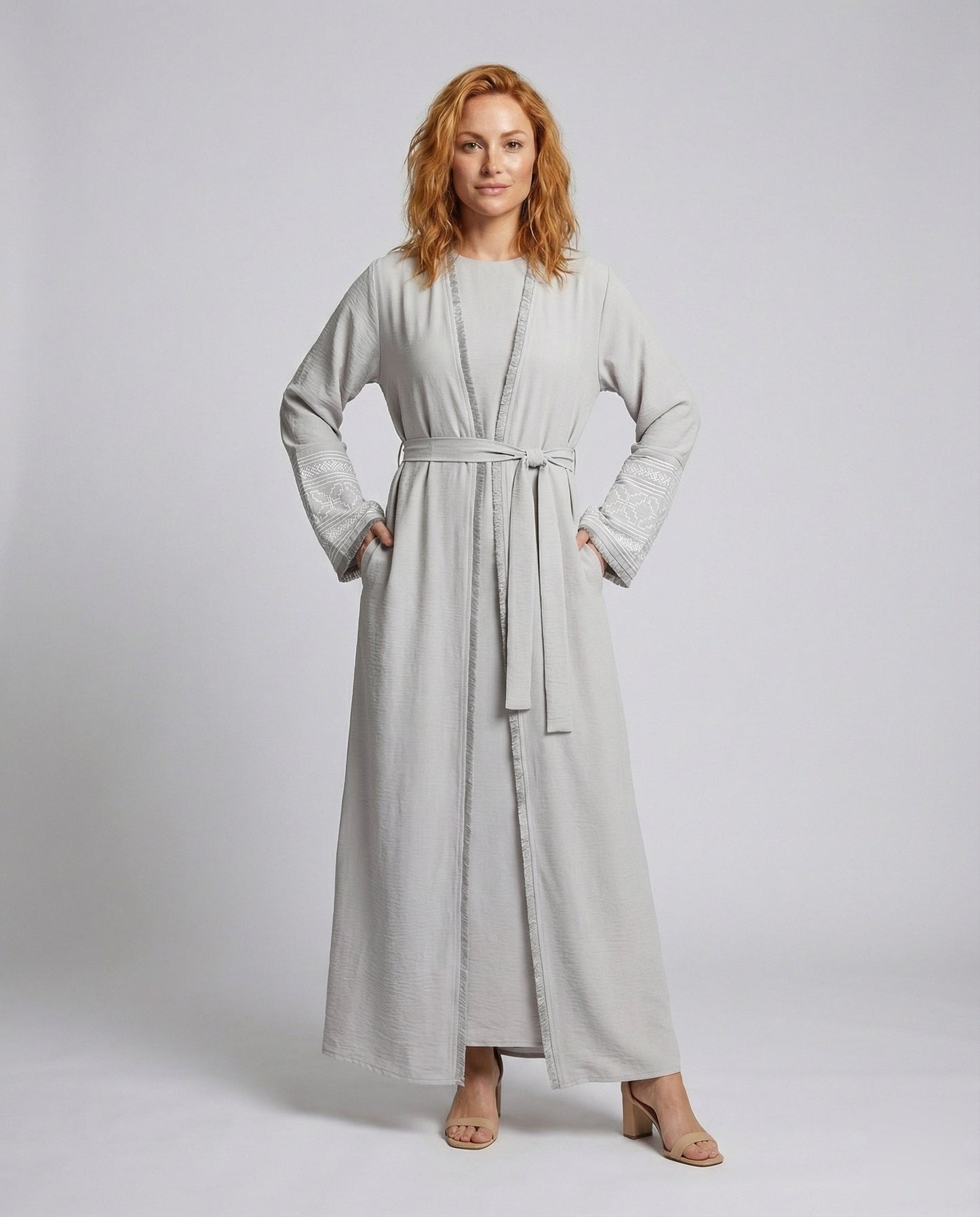 Damen Abaya Fließend Ärmelstickerei - Eveloria