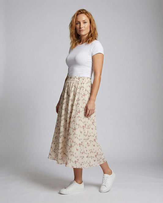 Damen Midirock Blumenmuster Fließend - Eveloria