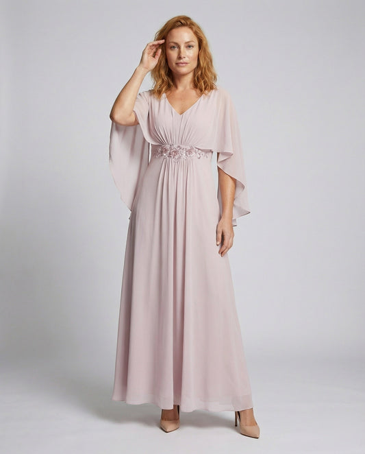 Damen Abendkleid Fließend Cape-Ärmel - Eveloria