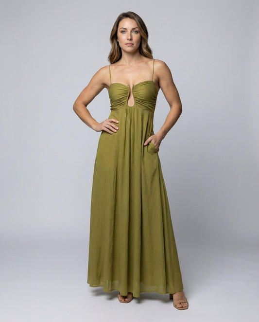 Damen Maxikleid Fließend Keyhole Ausschnitt - Eveloria