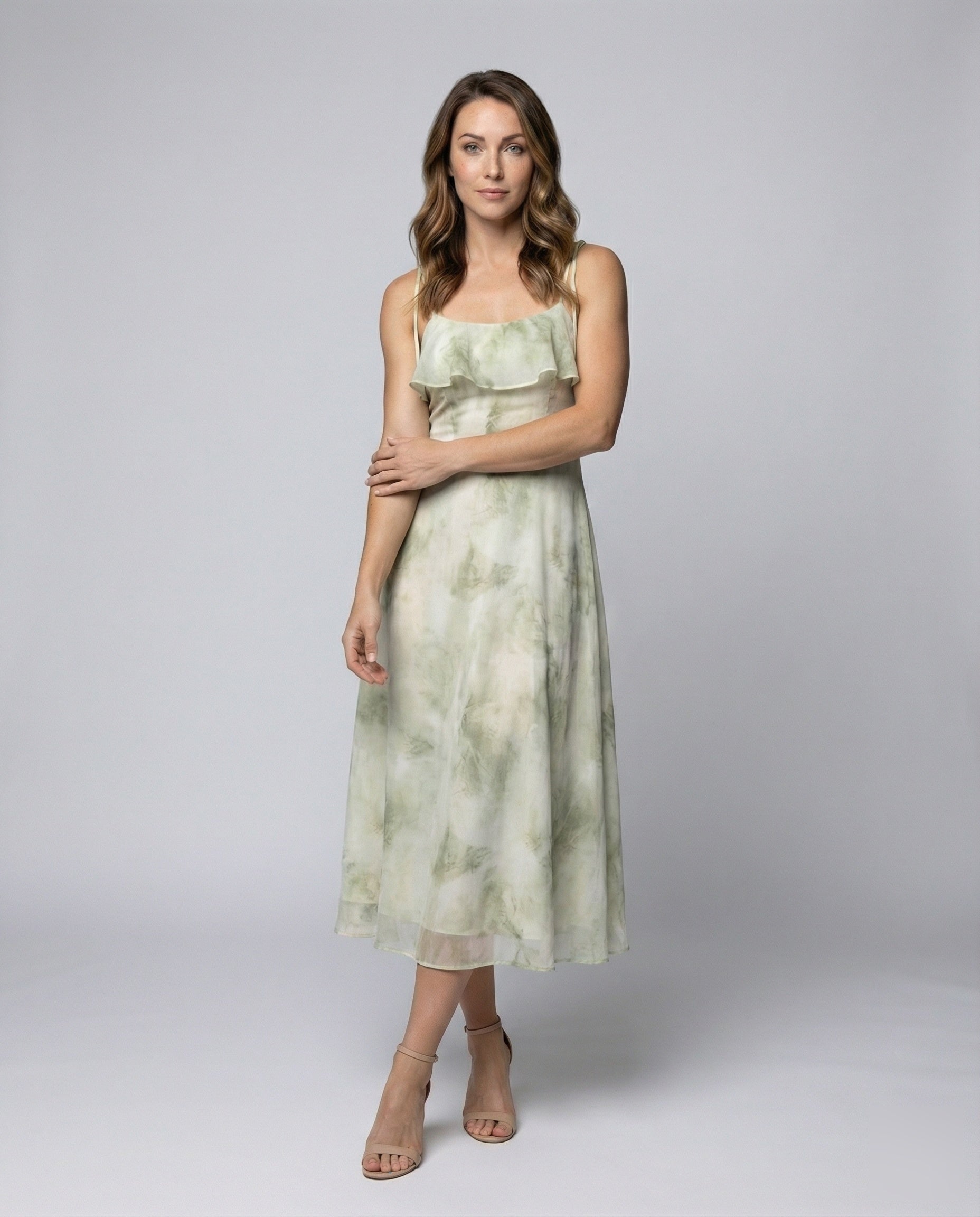 Damen Midikleid Fließend Mit Bindeträgern - Eveloria