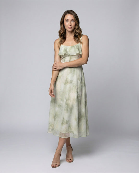 Damen Midikleid Fließend Mit Bindeträgern - Eveloria
